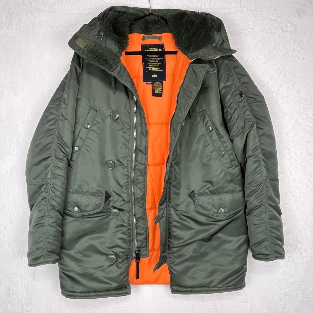 VTG Alpha‎ Industries N-3B Parka Jacket Mens Med Extreme Cold Weather Military